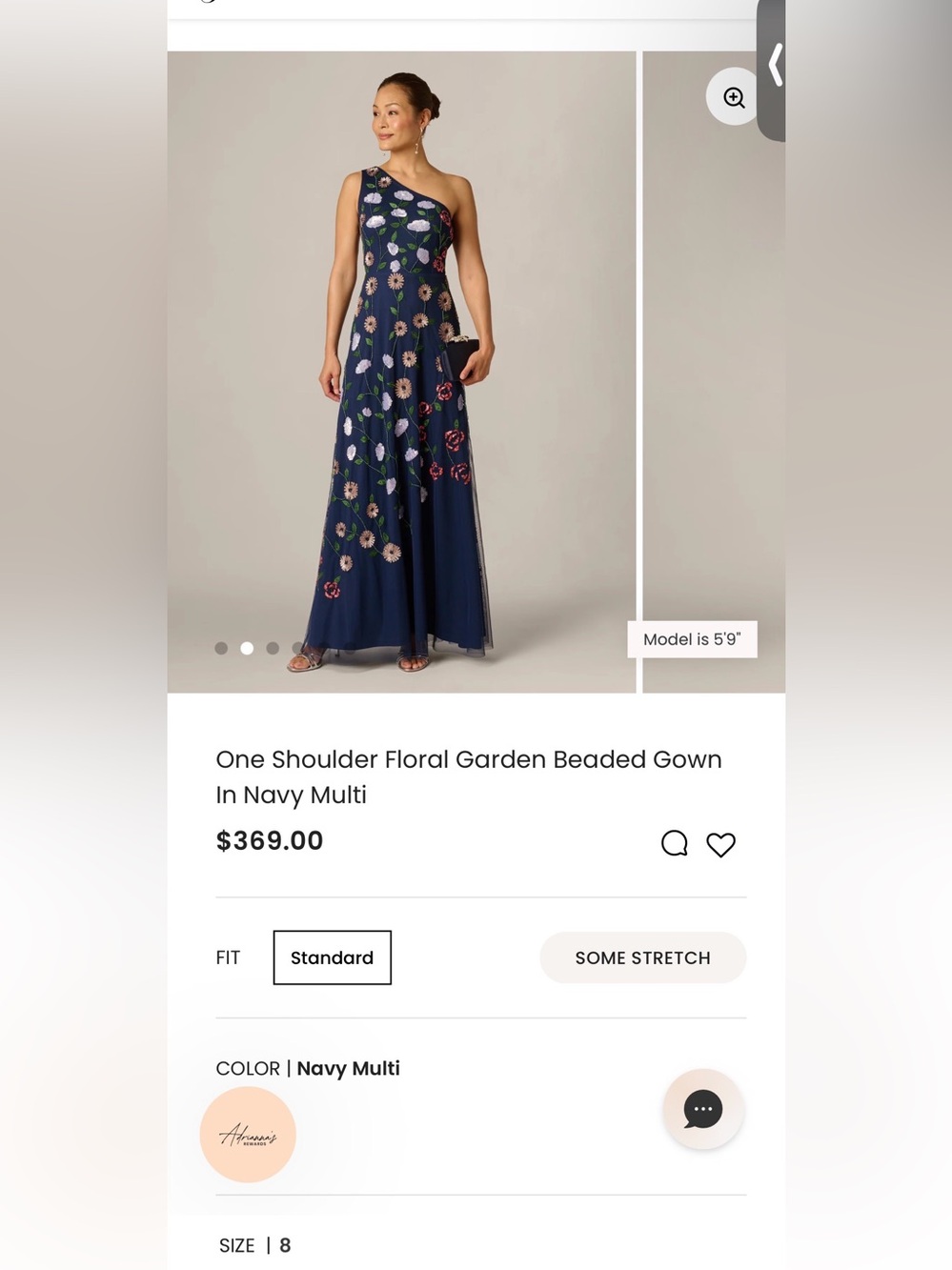 Adrianna Papell Navy Floral Sequin One Shoulder Gown Size 6 NWT GALA MOB Formal - Picture 7 of 15